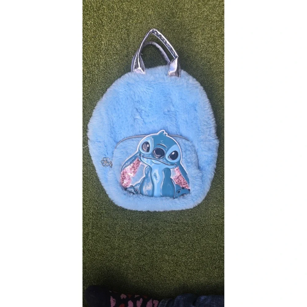 Kids Plush Blue Character Backpack Faux Fur Mini Bag Cartoon School Travel Bag